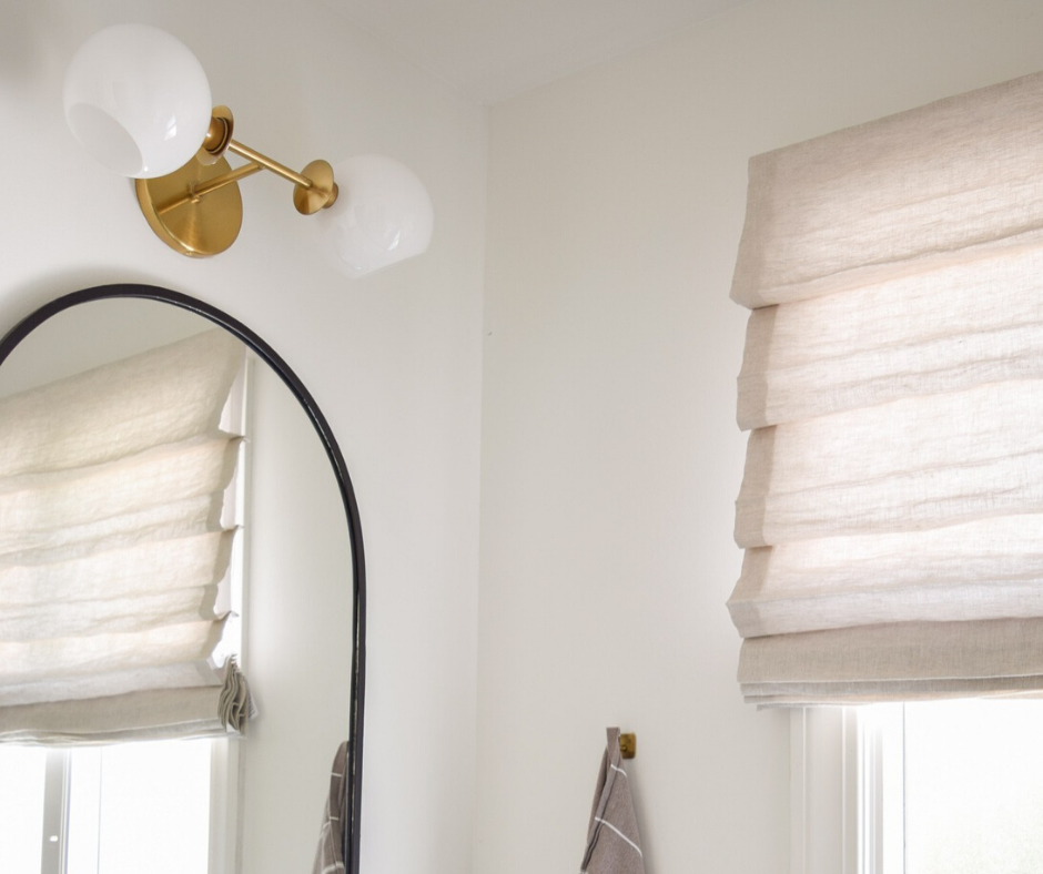 This Boho-Modern Bathroom Redo Shows How transformative Custom Roman Shades Can Be